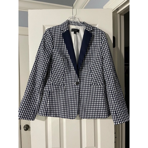 J. Crew Jackets & Blazers - J.Crew Gingham Schoolboy Blazer Jacket Women 4 Navy Career Preppy Classic